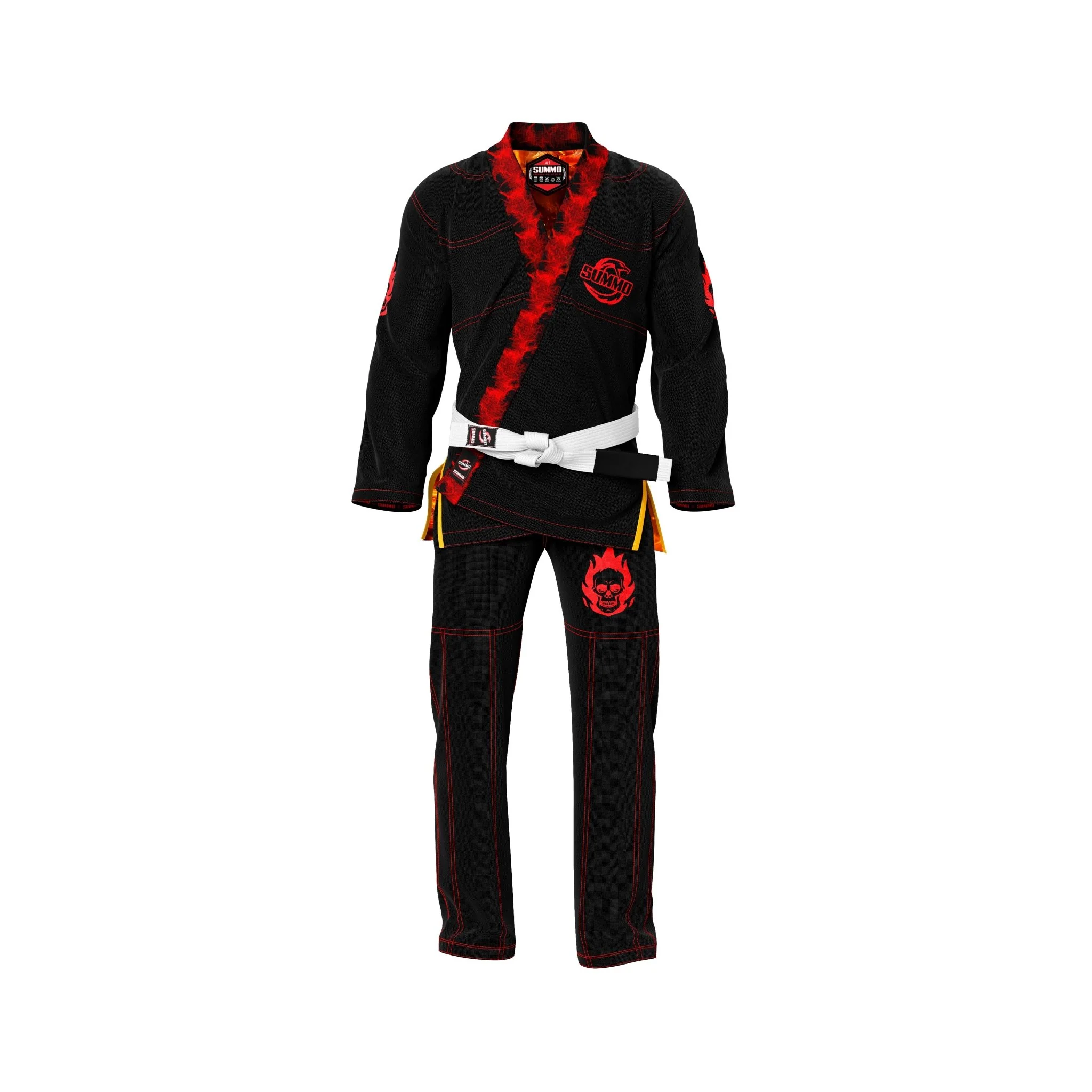 Fiery Skull Flame Lapel Rash Guard lining Jiu Jitsu (BJJ GI) - Image 2